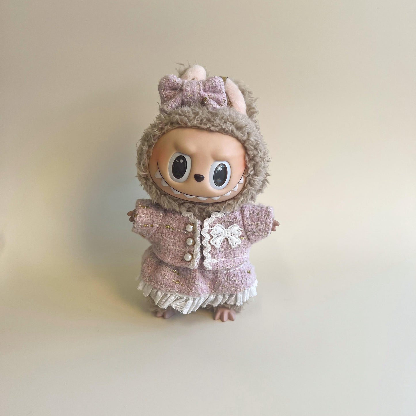 Labubu Tweed Dress Outfit – Pearl Button Style