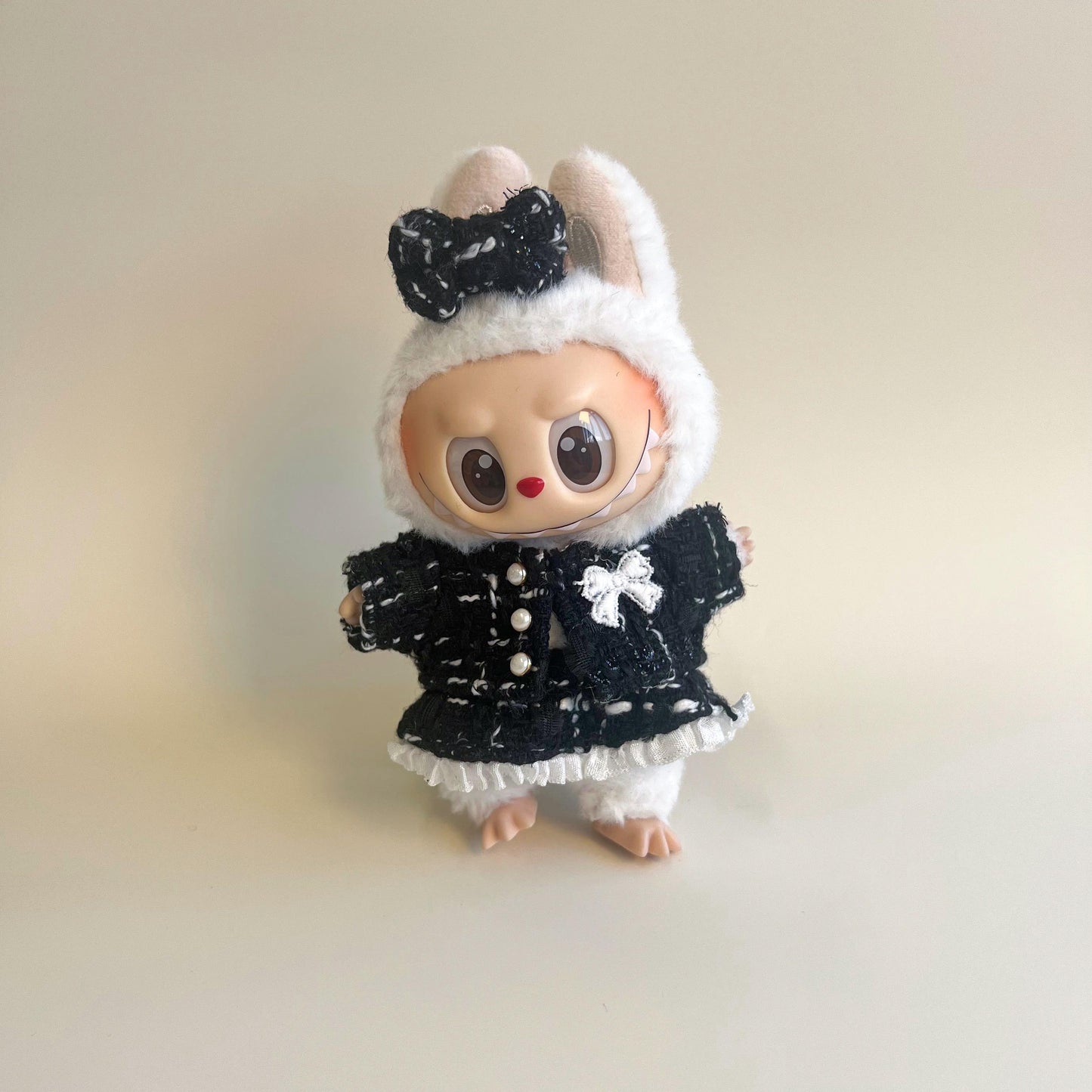 Labubu Tweed Dress Outfit – Pearl Button Style