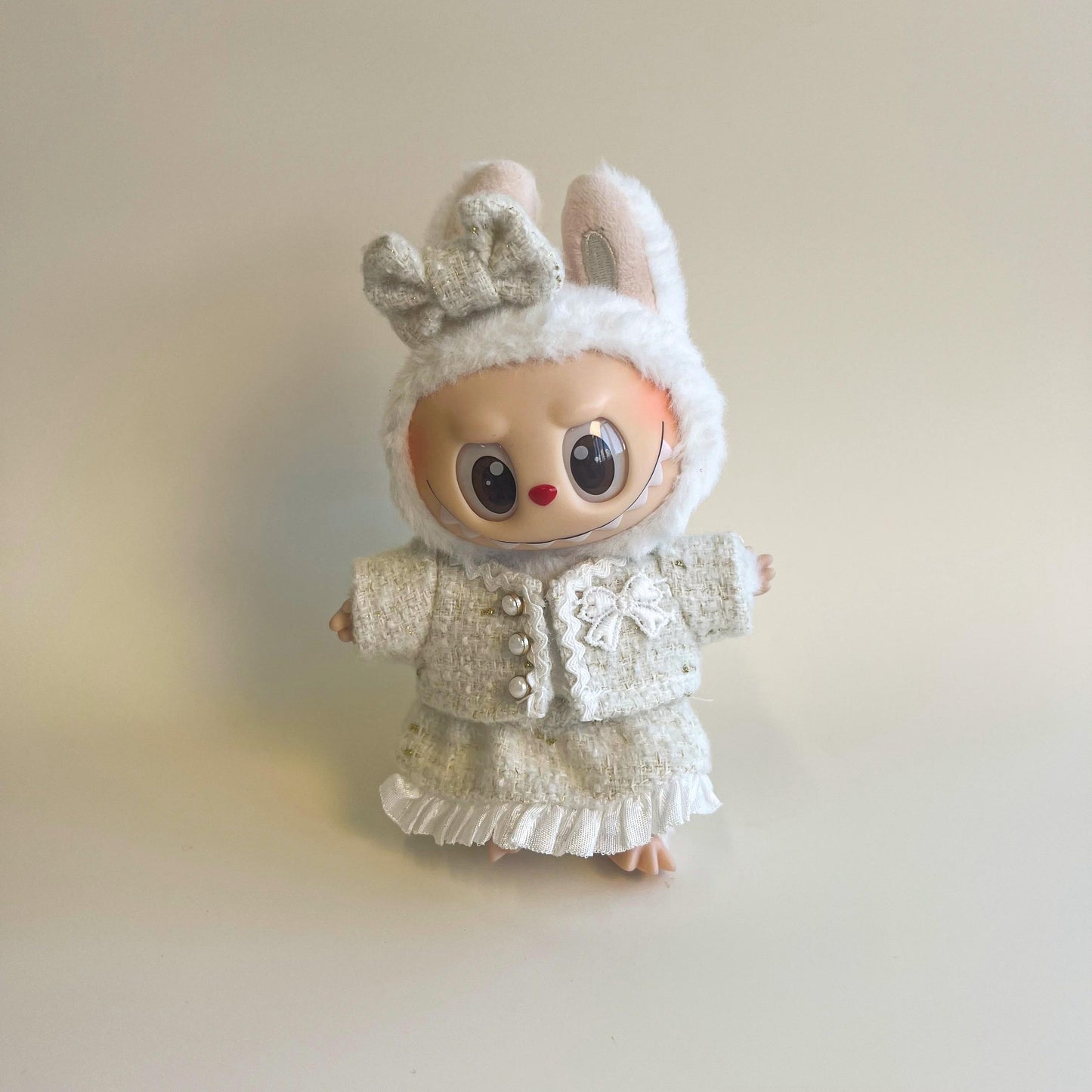 Labubu Tweed Dress Outfit – Pearl Button Style