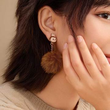 Warm Fluffy Holiday Series-LABUBU Pompom Earring