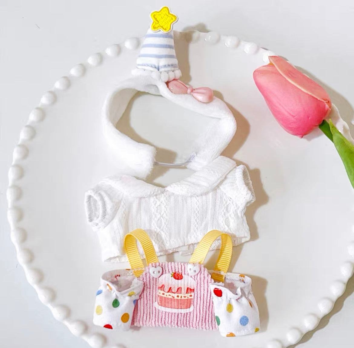 labubu baby clothes 10cm17cm sitting party first generation second generation labubu clothes suit butter cookies(No Dolls)