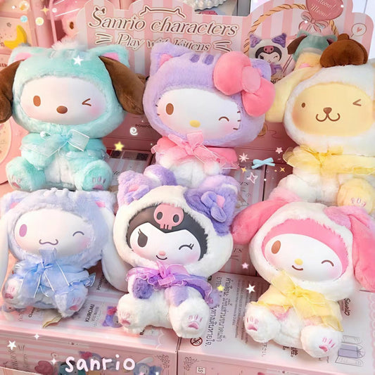 SANRI0 Characters Play With Kittens Series Plush Dolls. Blind Box