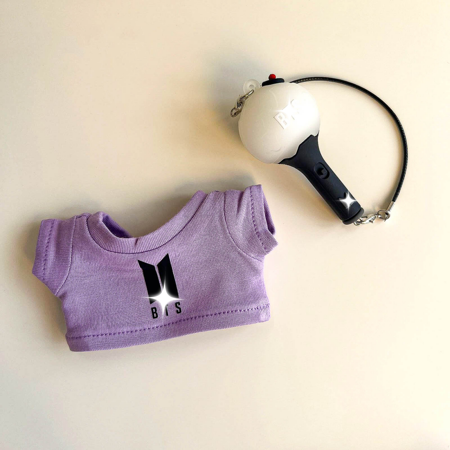 Labubu Bullet Proof Idol Tee Outfit (Black Logo) — With Mini Fan Lightstick (2 Items)