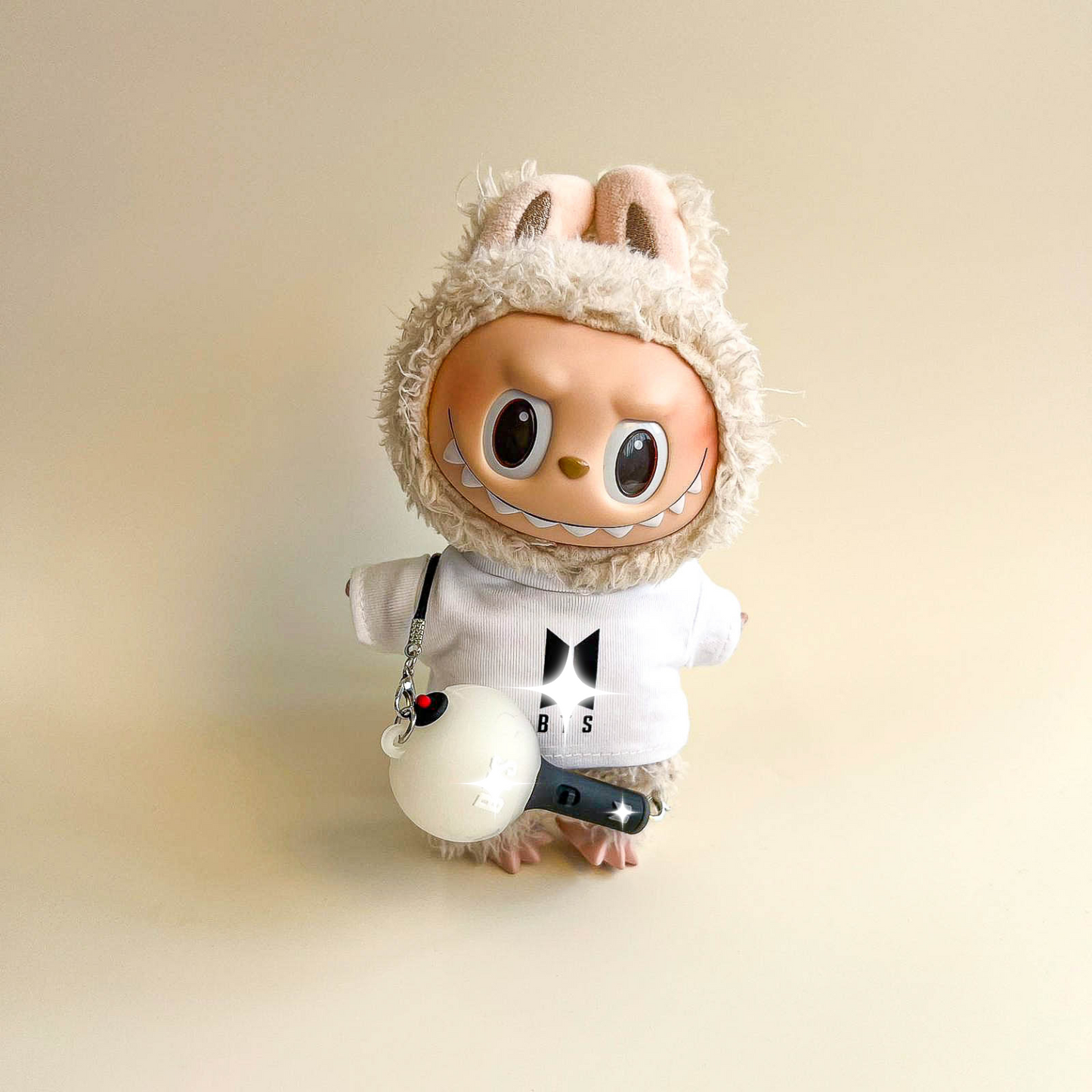 Labubu Bullet Proof Idol Tee Outfit (Black Logo) — With Mini Fan Lightstick (2 Items)