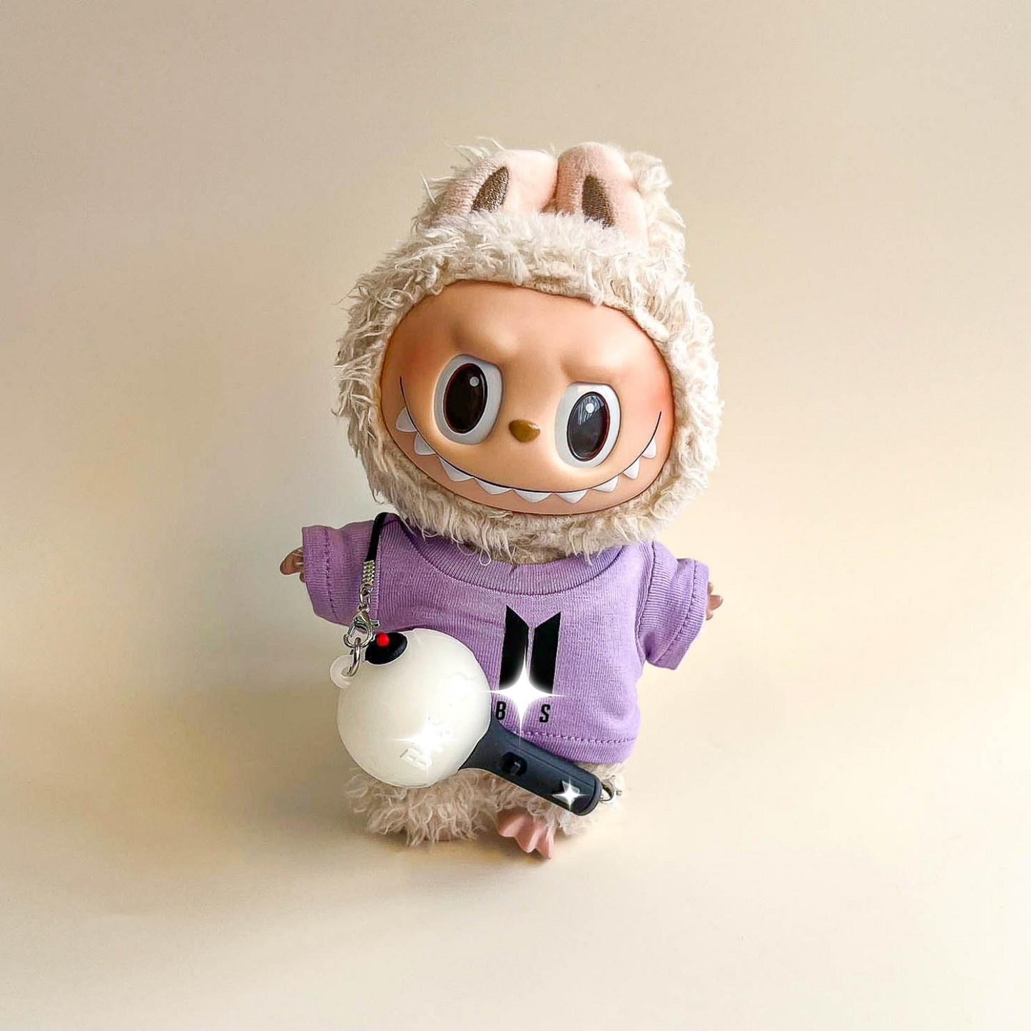 Labubu Bullet Proof Idol Tee Outfit (Black Logo) — With Mini Fan Lightstick (2 Items)