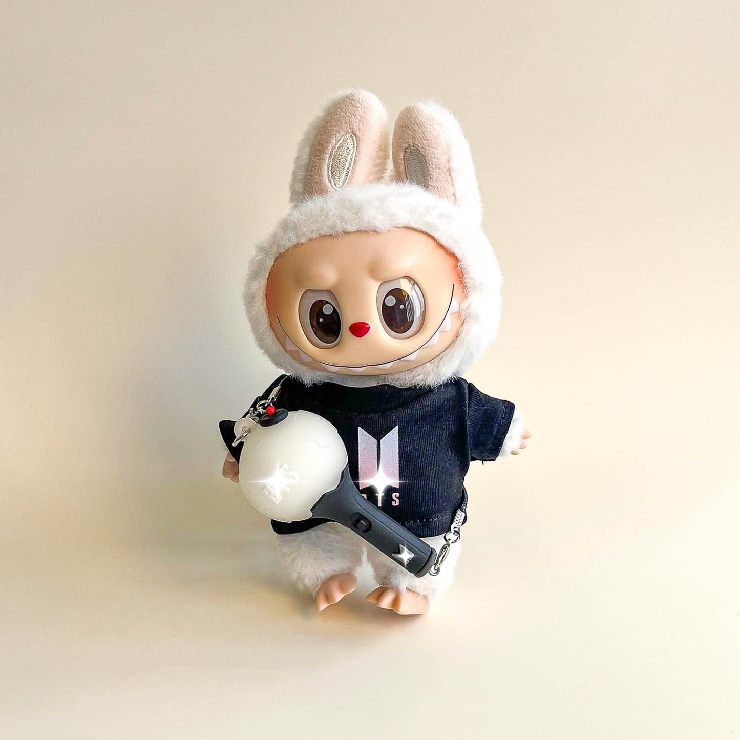 Labubu Bullet Proof Idol Tee Outfit (Colored Logo) — With Mini Fan Lightstick (2 Items)