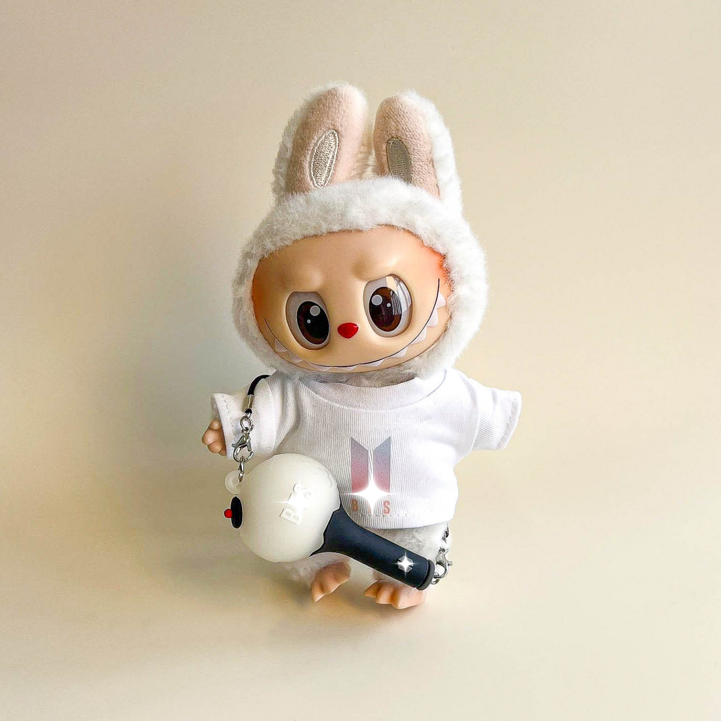 Labubu Bullet Proof Idol Tee Outfit (Colored Logo) — With Mini Fan Lightstick (2 Items)