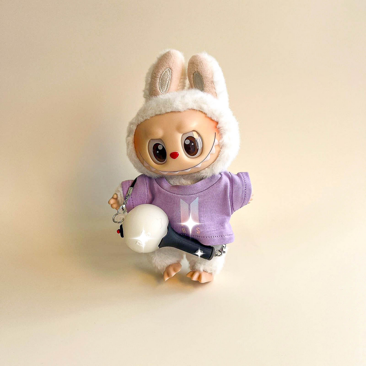 Labubu Bullet Proof Idol Tee Outfit (Colored Logo) — With Mini Fan Lightstick (2 Items)