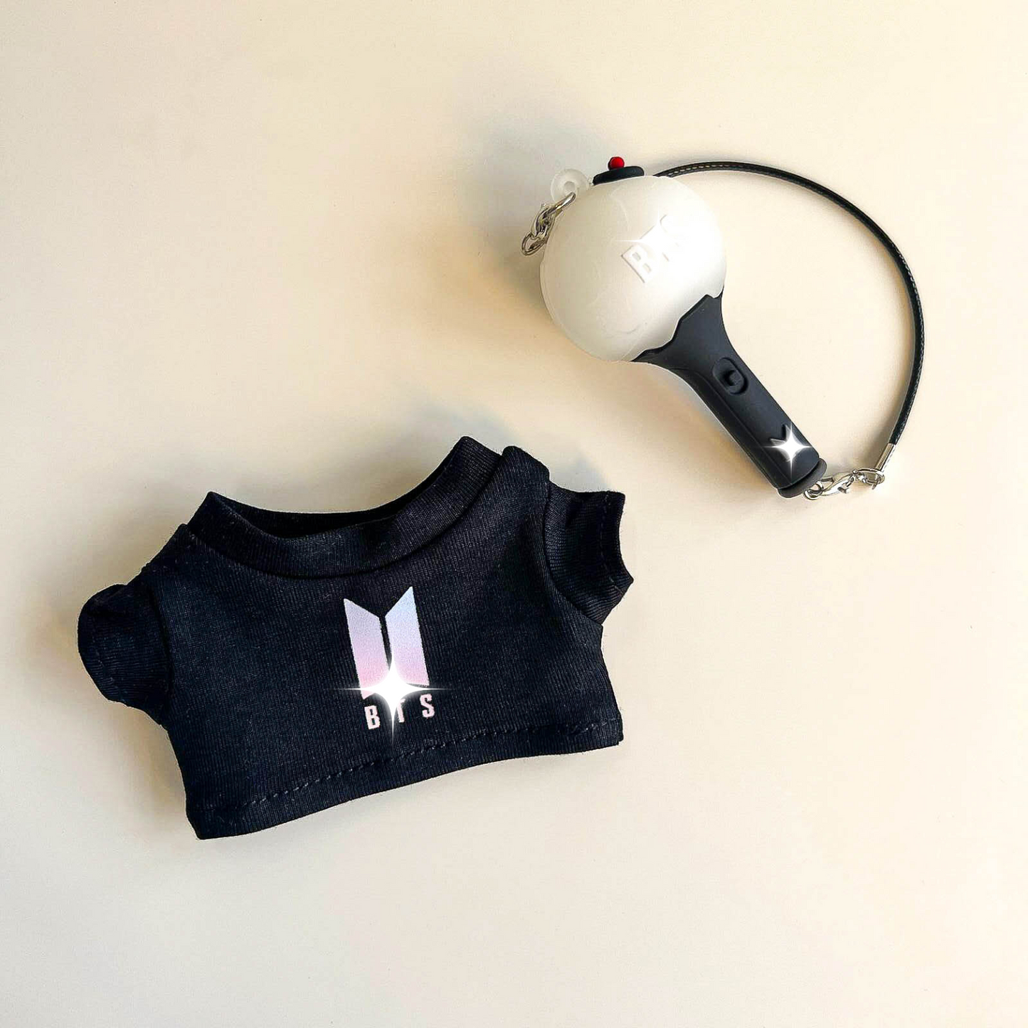 Labubu Bullet Proof Idol Tee Outfit (Colored Logo) — With Mini Fan Lightstick (2 Items)