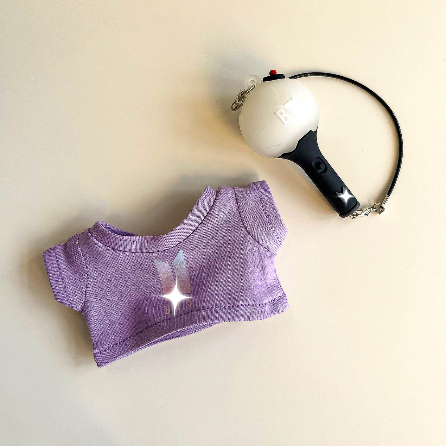 Labubu Bullet Proof Idol Tee Outfit (Colored Logo) — With Mini Fan Lightstick (2 Items)