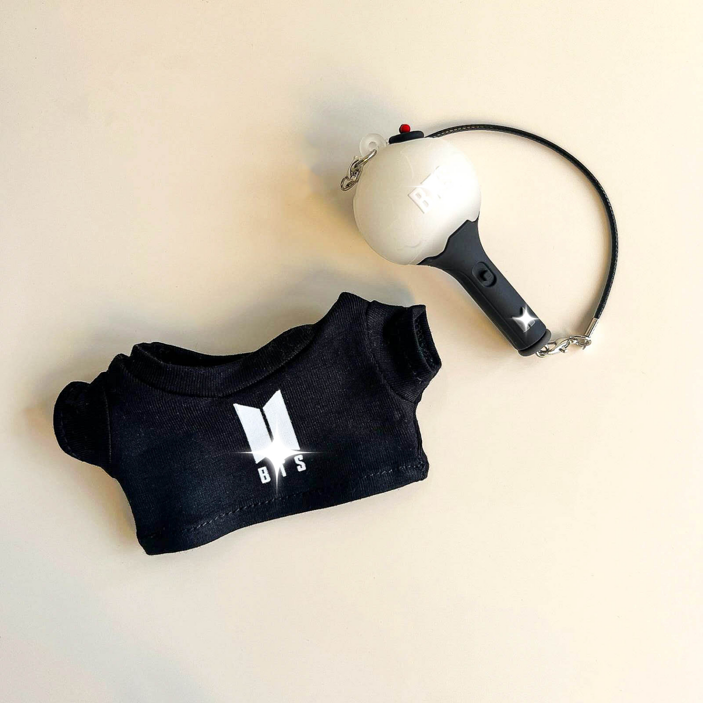 Labubu Bullet Proof Idol Tee Outfit (White Logo) — With Mini Fan Lightstick (2 Items)
