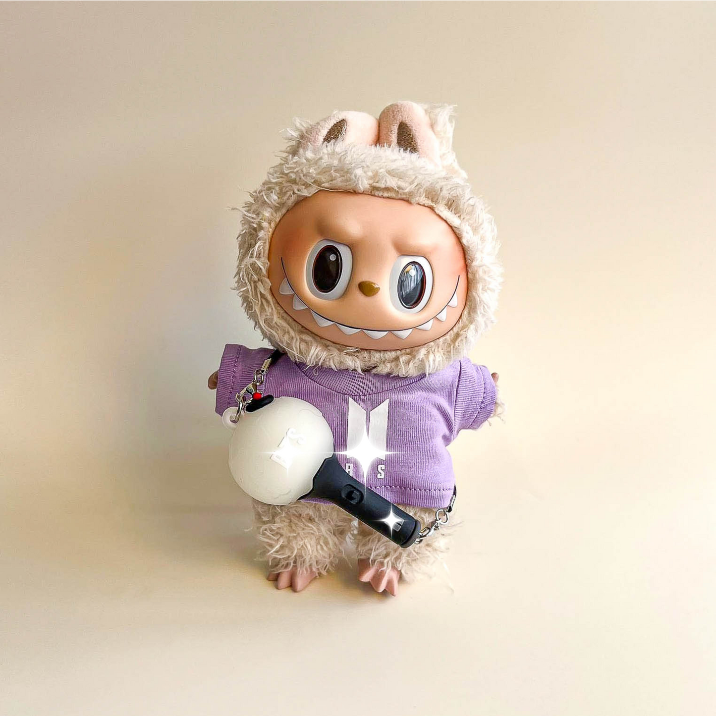 Labubu Bullet Proof Idol Tee Outfit (White Logo) — With Mini Fan Lightstick (2 Items)