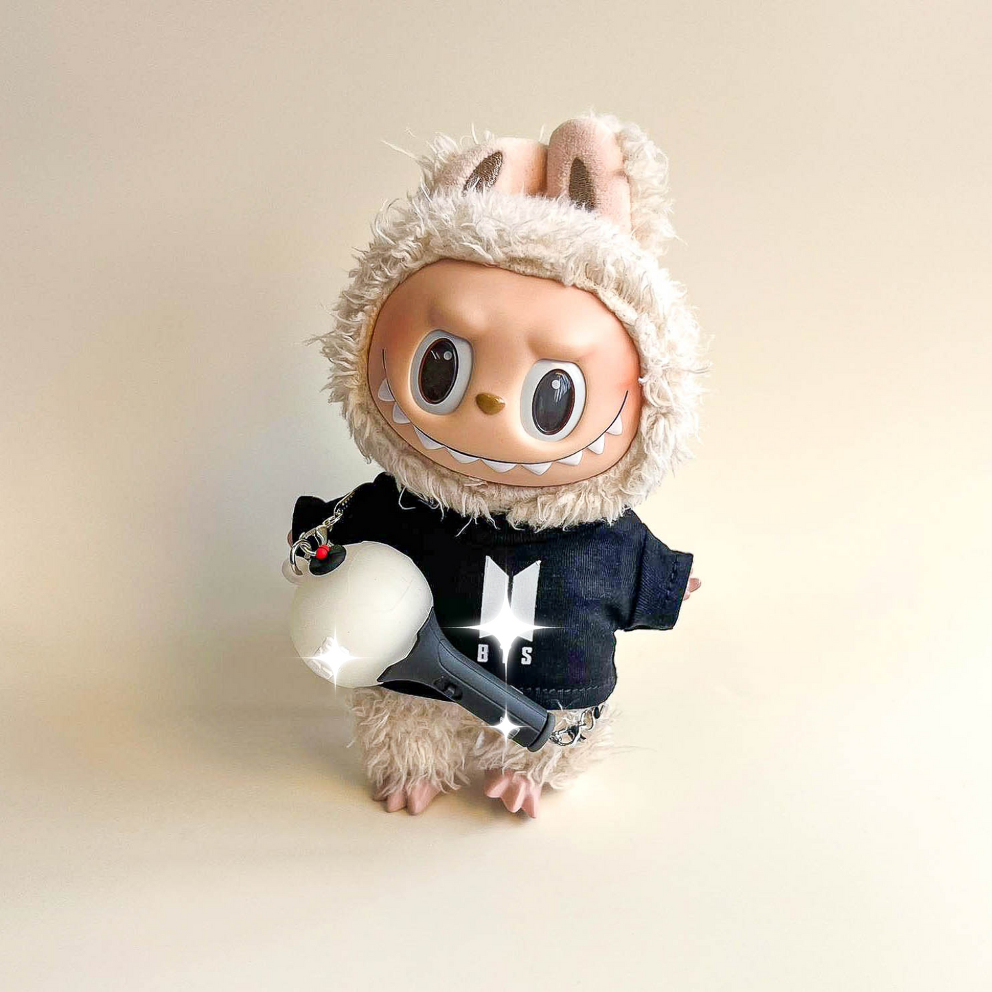 Labubu Bullet Proof Idol Tee Outfit (White Logo) — With Mini Fan Lightstick (2 Items)