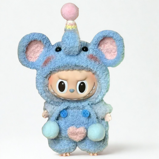 Labubu Elephant Outfit Set – Elephant Hood & Heart Patch Overalls