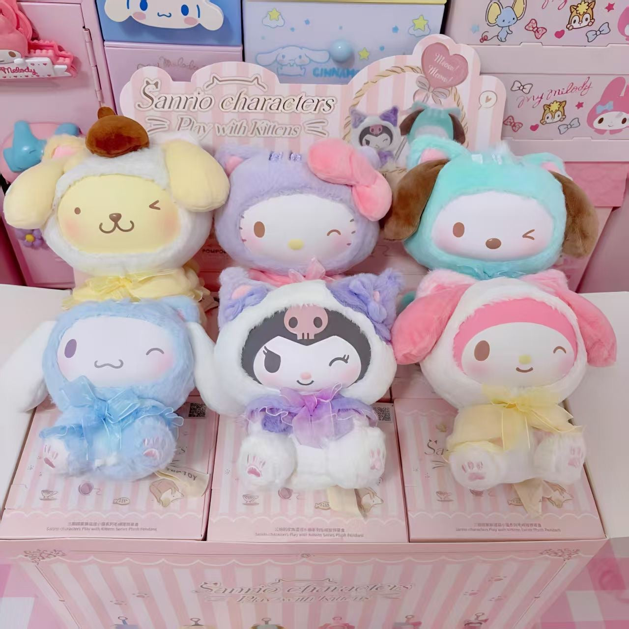 SANRI0 Characters Play With Kittens Series Plush Dolls. Blind Box