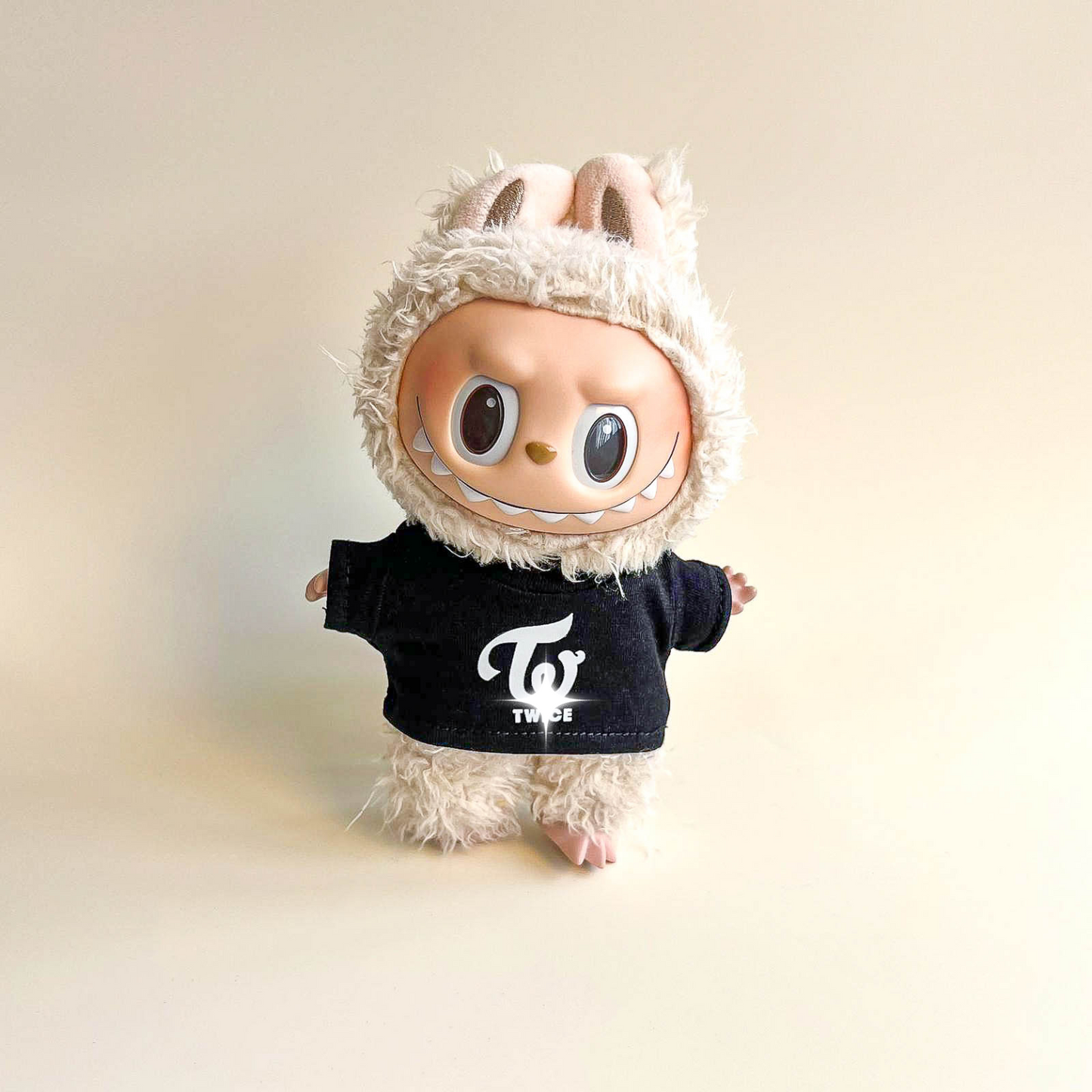 Labubu Pink Signal Idol Logo Tee Outfit (Black & White) — With Mini Fan Lightstick (2 Items)