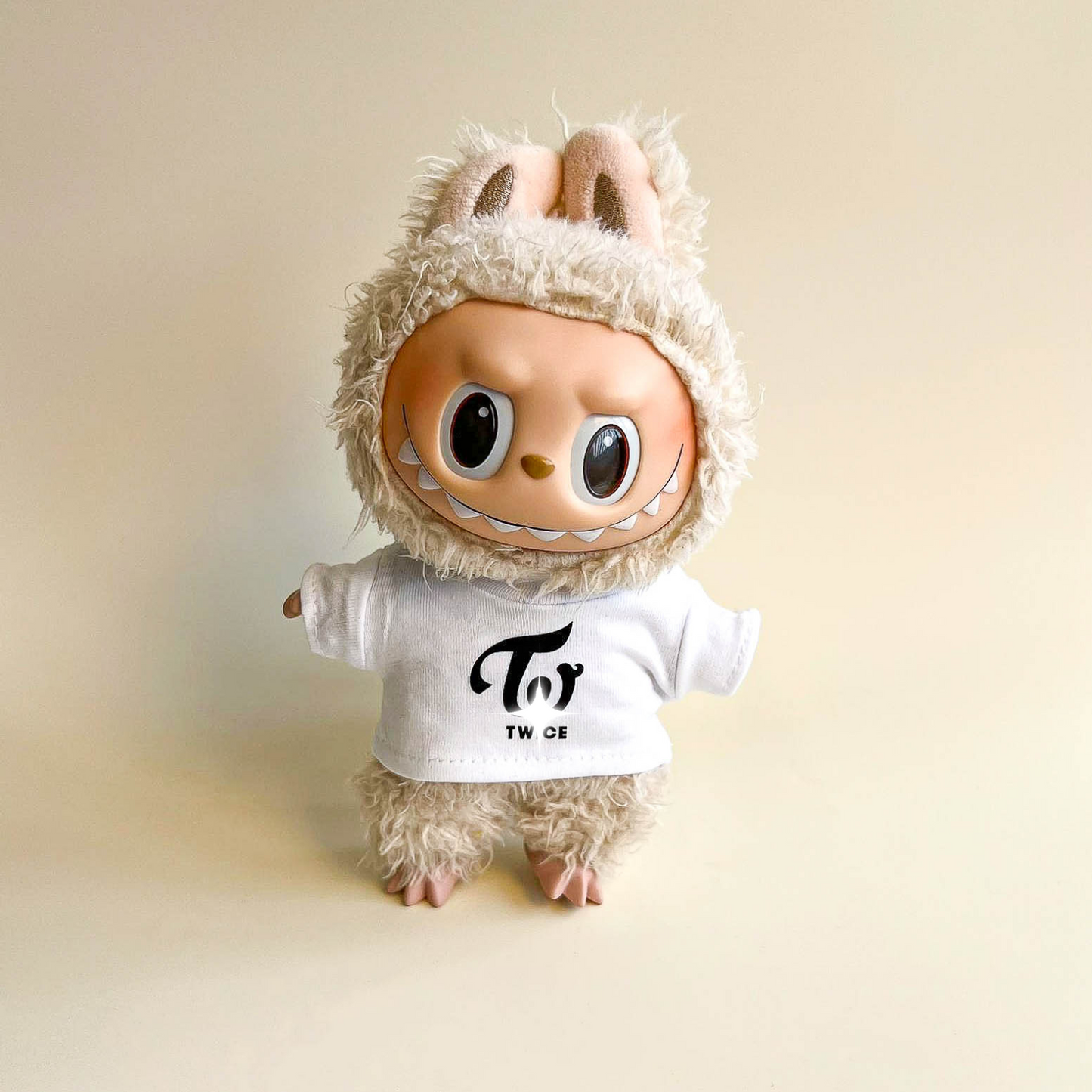 Labubu Pink Signal Idol Logo Tee Outfit (Black & White) — With Mini Fan Lightstick (2 Items)