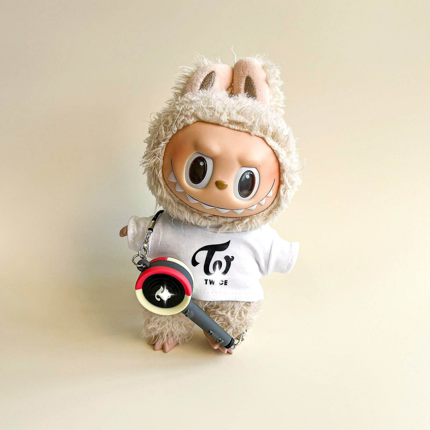 Labubu Pink Signal Idol Logo Tee Outfit (Black & White) — With Mini Fan Lightstick (2 Items)