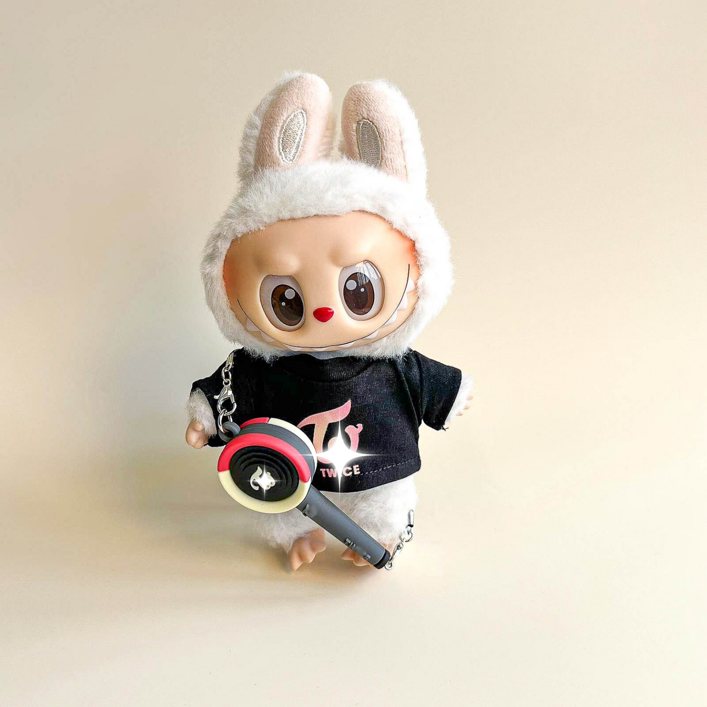 Labubu Pink Signal Idol Logo Tee Outfit (Colored) — With Mini Fan Lightstick (2 Items)